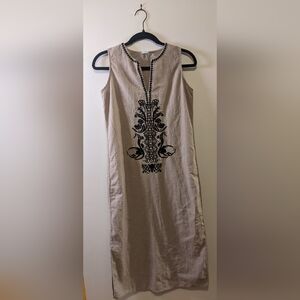 Sigrid Olsen Sleeveless Linen Embroidered Midi Shift Dress sz XS